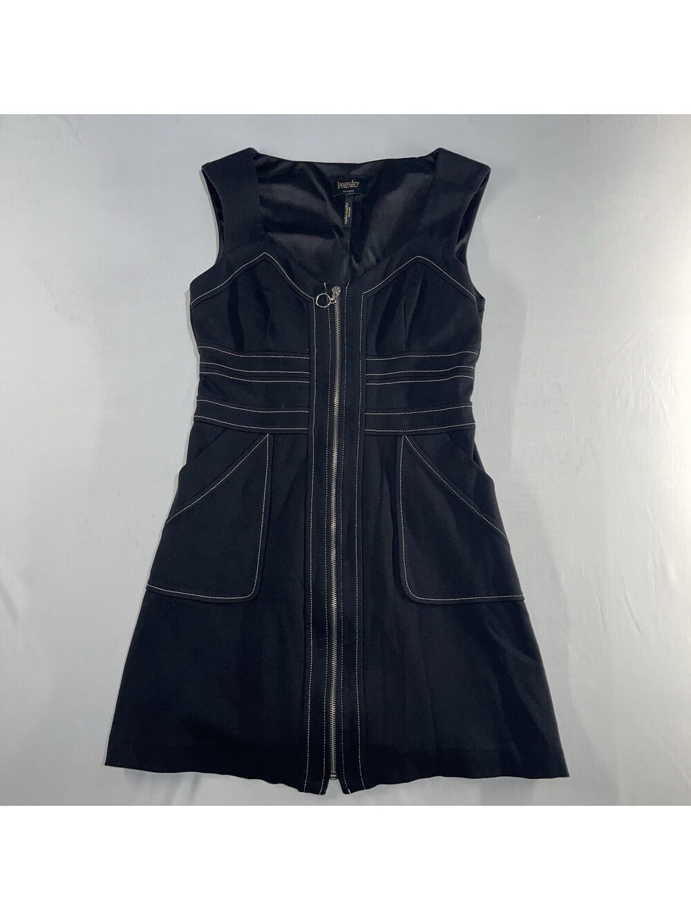 Laundry Shelli Segal Dress Women’s Size 4 Black Ponte Knit Utility Pockets - Picture 2 of 8